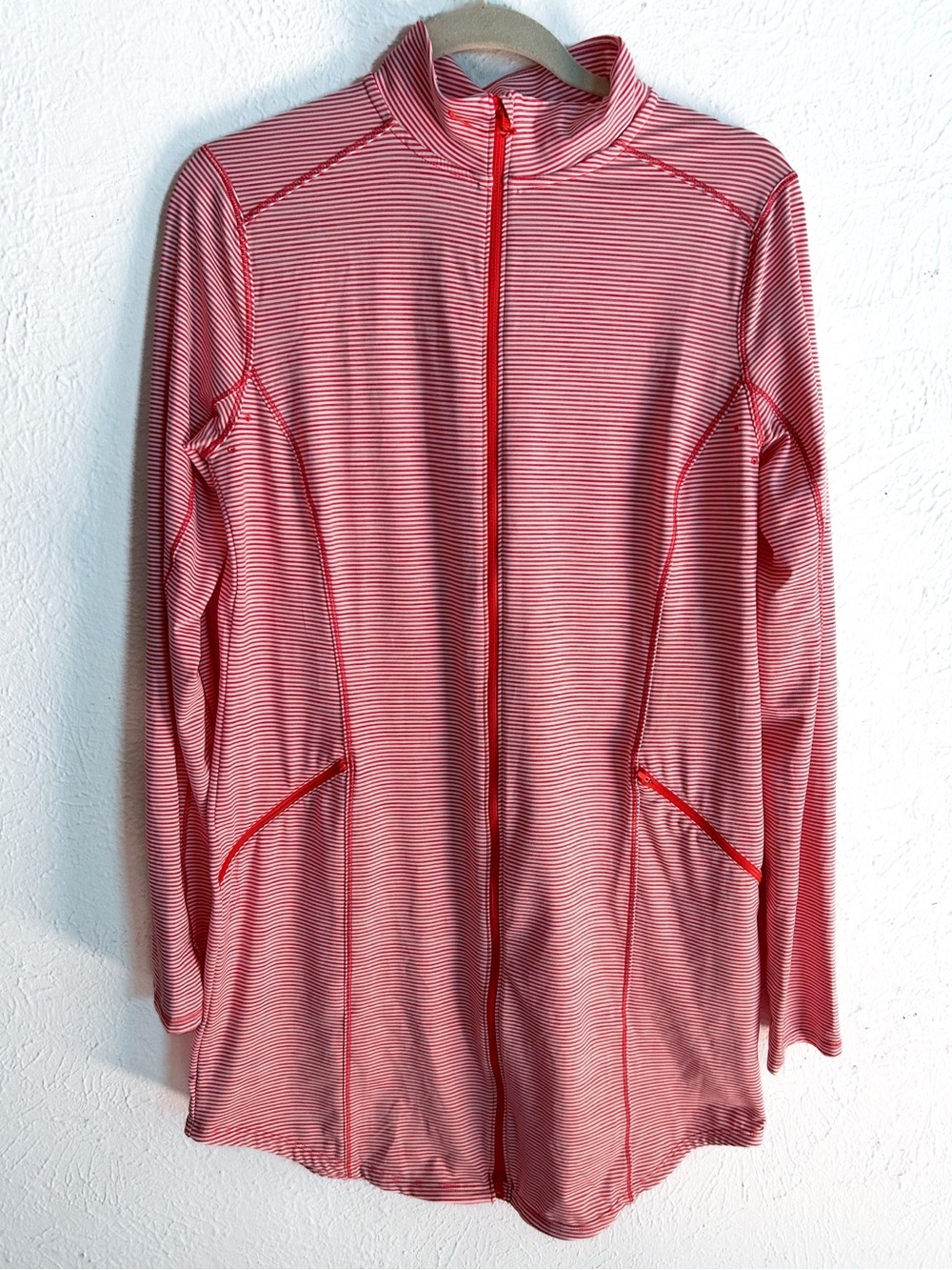 Duluth Pier Genius Full Zip Tunic Dress Striped Red White UPF 50 Medium